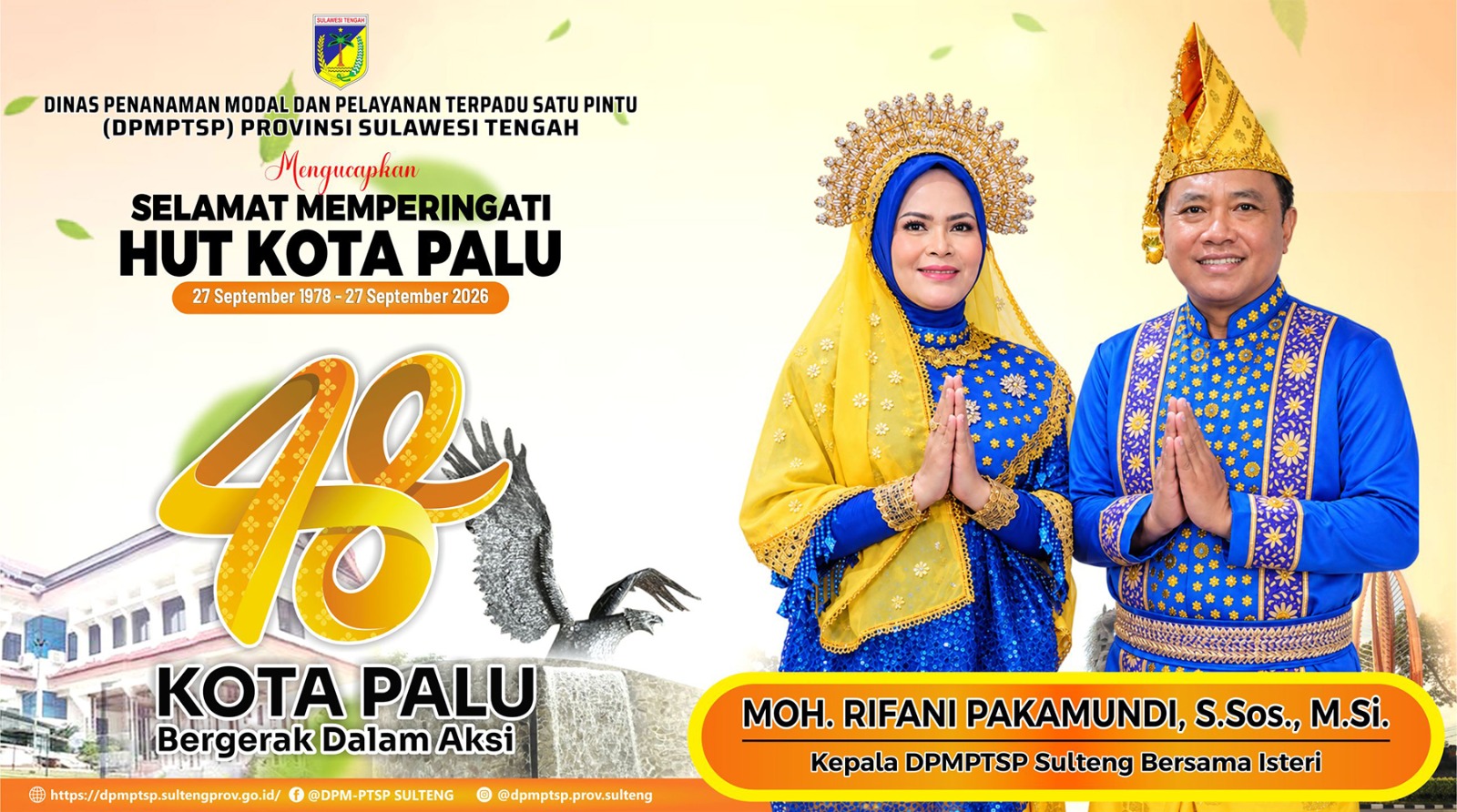DPMPTSP Provinsi Sulawesi Tengah Mengucapkan Selamat HUT Kota Palu ke 48 Tahun 2026